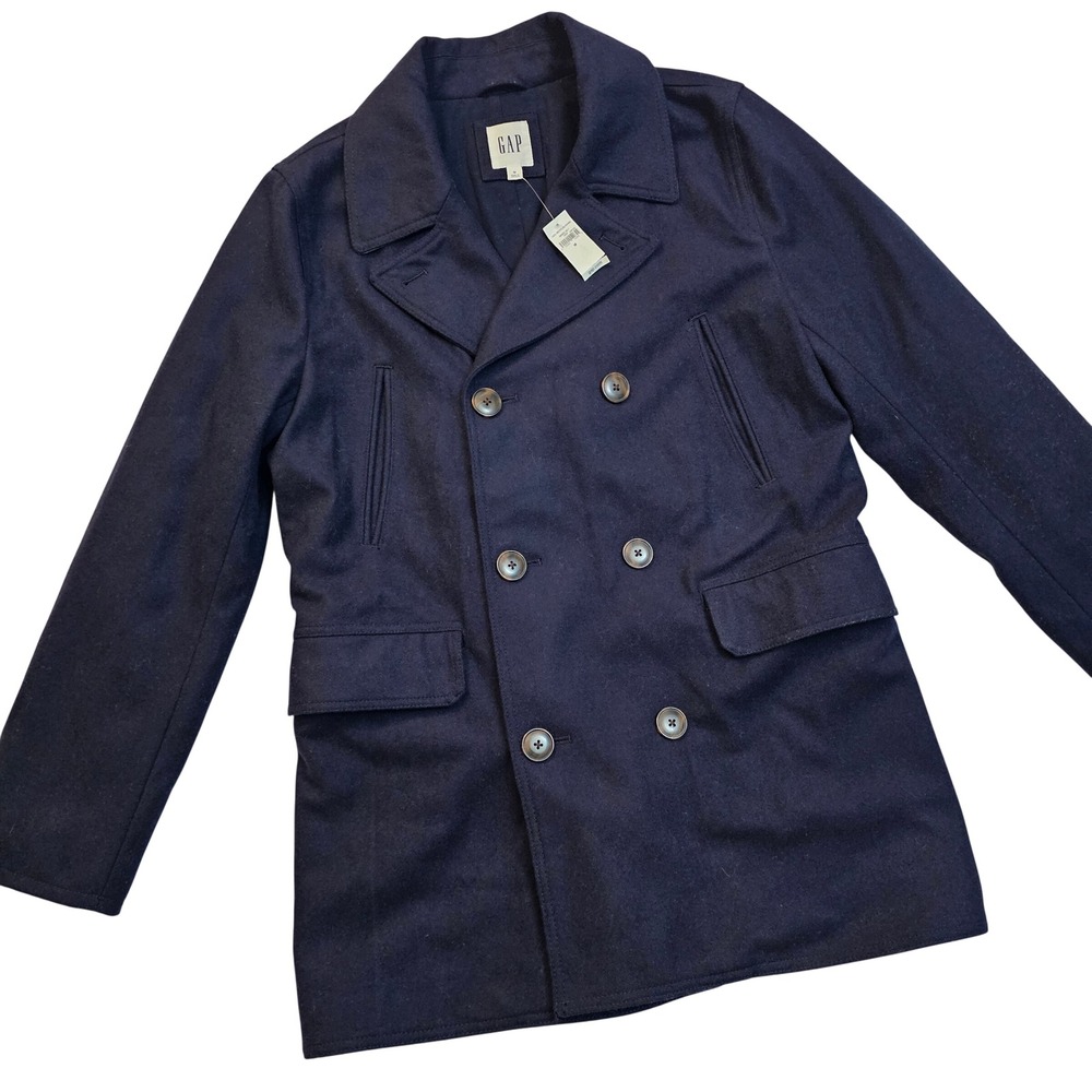 Gap Wool Peacoat Mens M Tapestry Navy Double Breasted Dark Academia Preppy NEW
